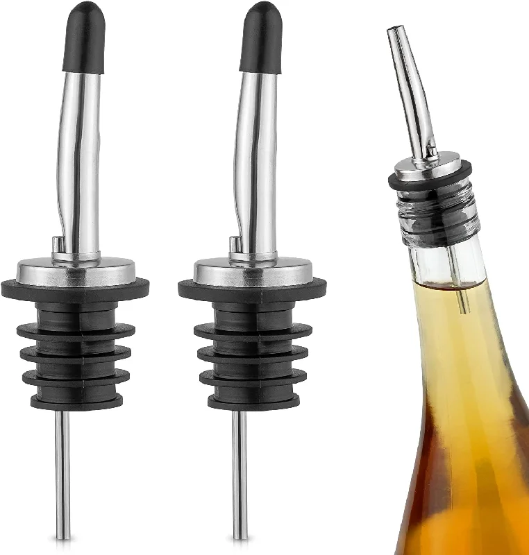 2 Pack Stainless Steel Liquor Pourers with Rubber Dust Caps