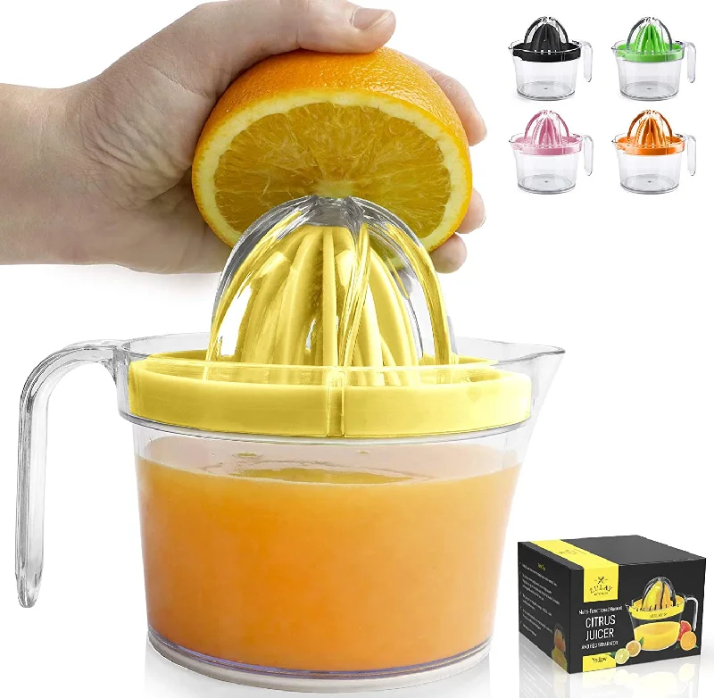 3-in-1 Manual Citrus Juicer Reamer Cup - Includes 2 Reamers, Strainer & Measuring Cup with Handle