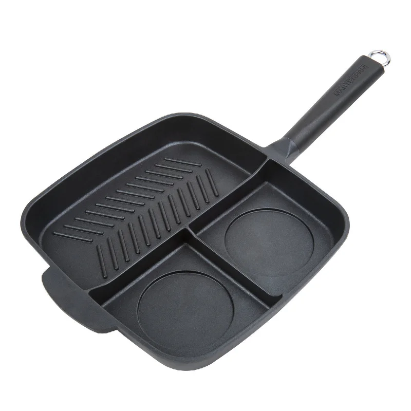 3-Section Non-Stick Cast Aluminum Grill & Griddle Skillet With Bakelite Handle, 11"