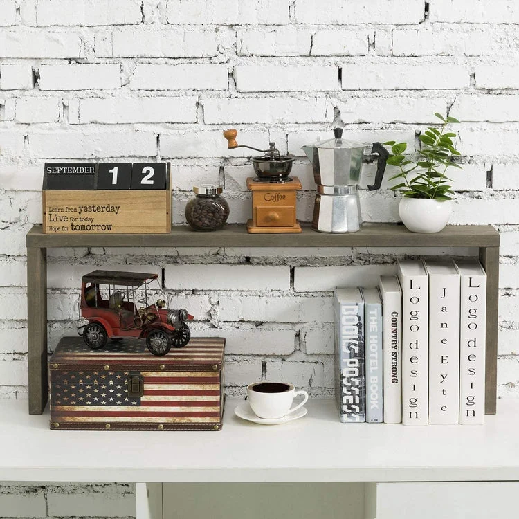 33 Inch Vintage Gray Wood Over The Stove Shelf, Oven Display Storage