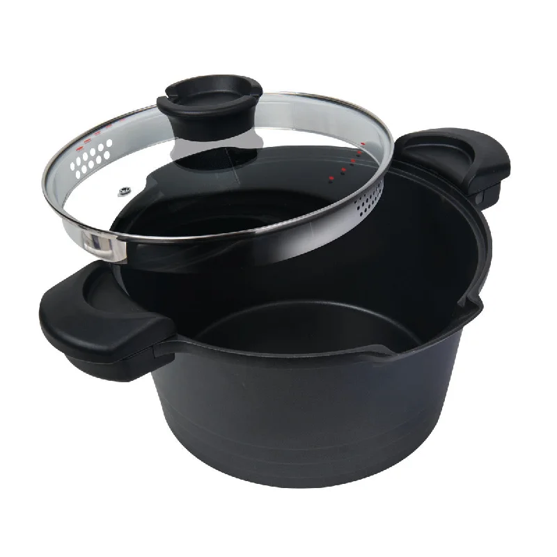 5 Qt. Stock N' Pasta Pot With Easy Pour Strainer Glass Lid, 9”