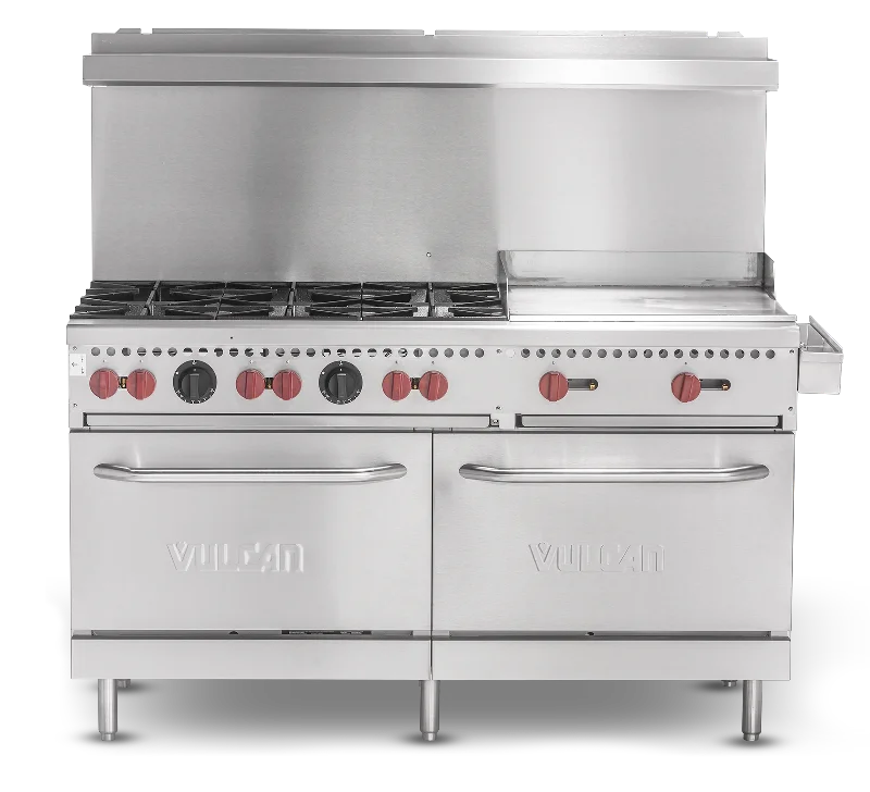 Vulcan SX60F-6B24G 60" 6-Burner Range with 24" Griddle and 2 Standard Ovens, Natural Gas