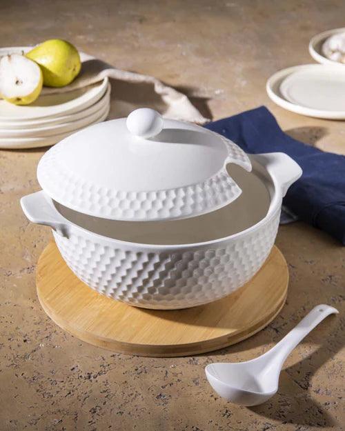 All White Dimple Serving Bowl with Spoon