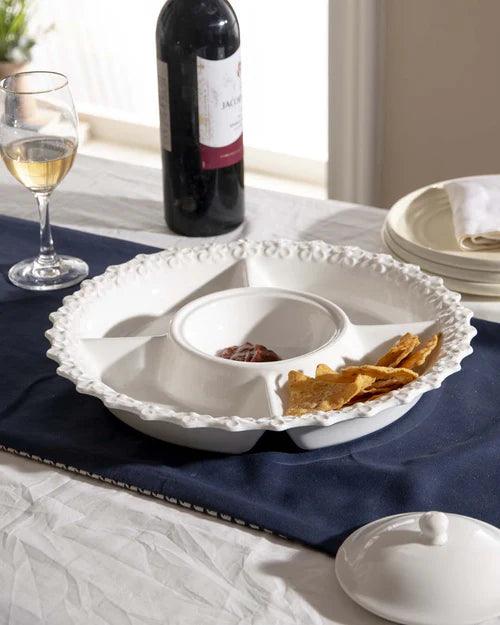 All White Embossed Chip n Dip Platter