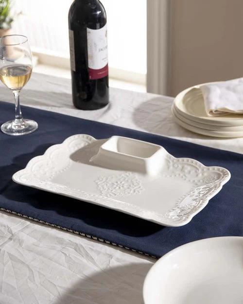 All White Embossed Chip n Dip Platter