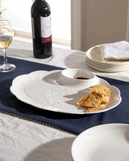 All White Embossed Chip n Dip Platter - Large