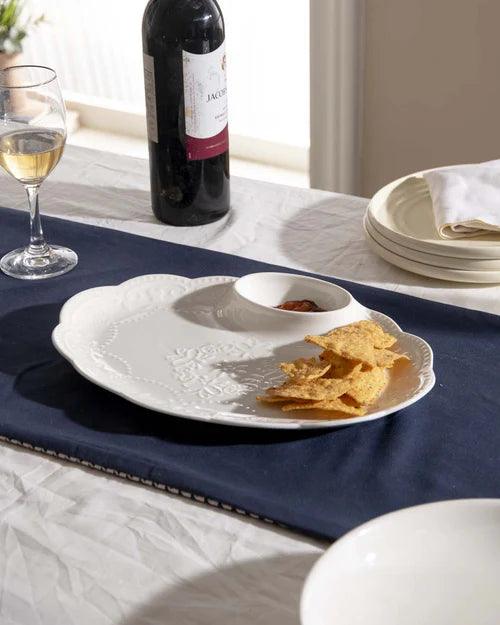 All White Embossed Chip n Dip Platter - small