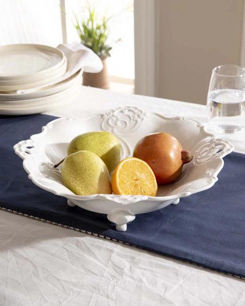 All White Embossed Footed Fruit Bowl