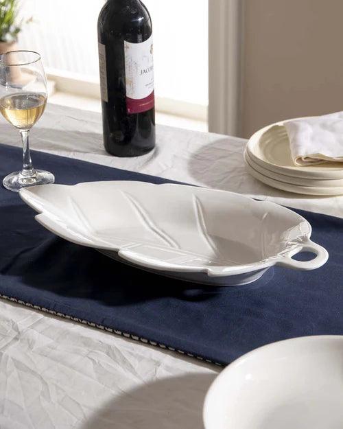 All White Embossed Leaf Serving Platter