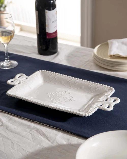 All White Embossed Rectangular Serving Platter