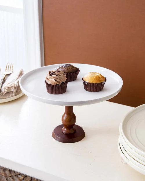 All White Wood Pedestal Cake Stand - Large