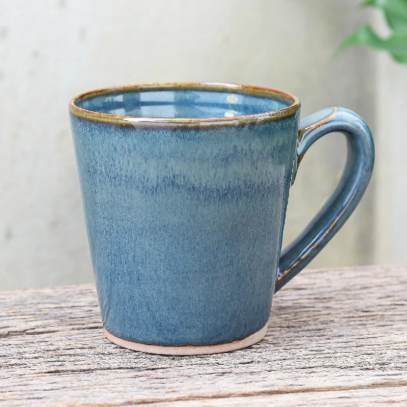 Artisan Crafted Blue Ceramic Mug from Thailand - Blue Crush