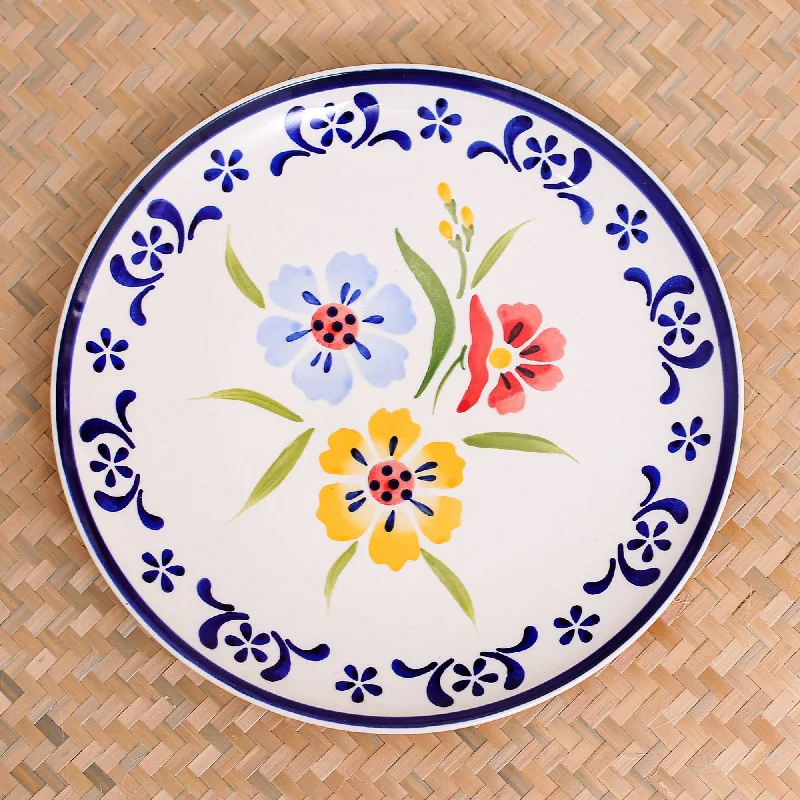 Artisan Crafted Floral Ceramic Plate - Primrose Path in Blue