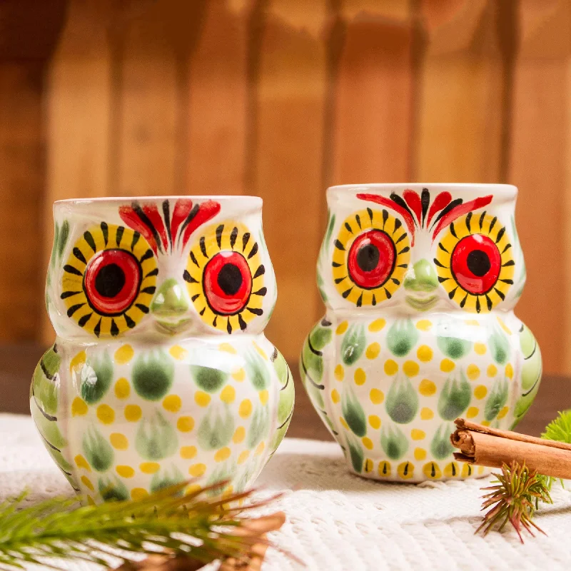 Artisan Crafted Majolica Ceramic Bird Mugs (Pair) - Owl Hospitality