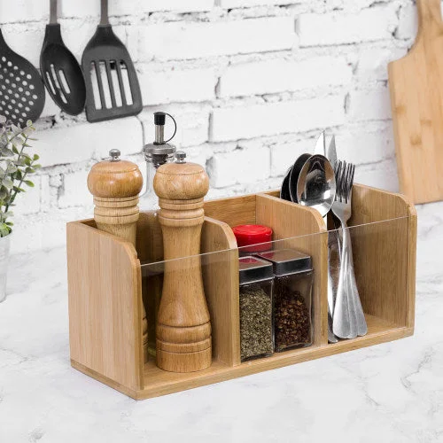 Bamboo Utensil Organizer w/ Clear Acrylic Front Panel