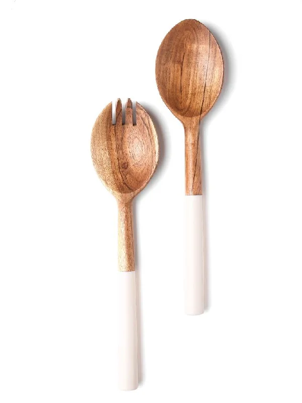 Bead Studded Wooden Salad Server 2 Piece Set