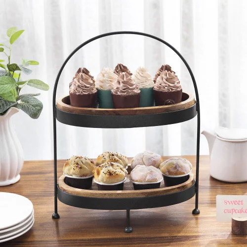 Black Galvanized Metal & Mango Wood Cupcake Display Stand