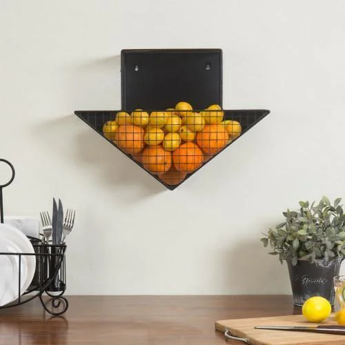 Black Metal Mesh Arrow Design Wall Mounted Kitchen Storage