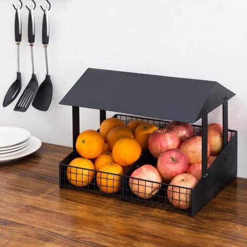 Black Metal Fruit Stand Style Produce Basket