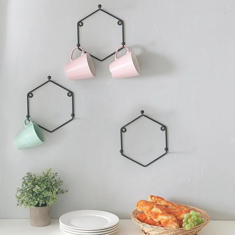 Matte Black Metal Wall Mounted Mug Rack, Set of 3