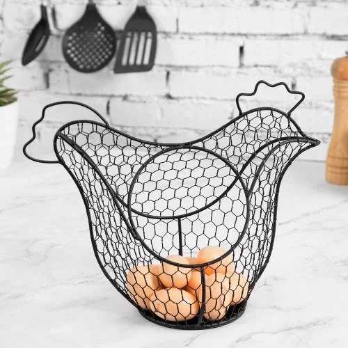 Black Metal Wire Chicken Design Egg Basket