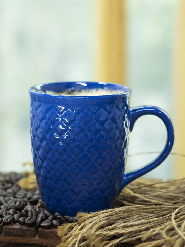 VON CASA Ceramic Coffee Mug - 320 Ml, Blue & Engrabed