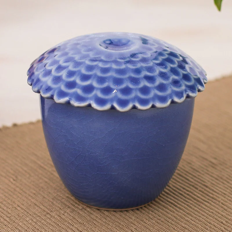 Blue Handmade Celadon Ceramic Sunflower Themed Salsa Bowl - Sunflower in Blue