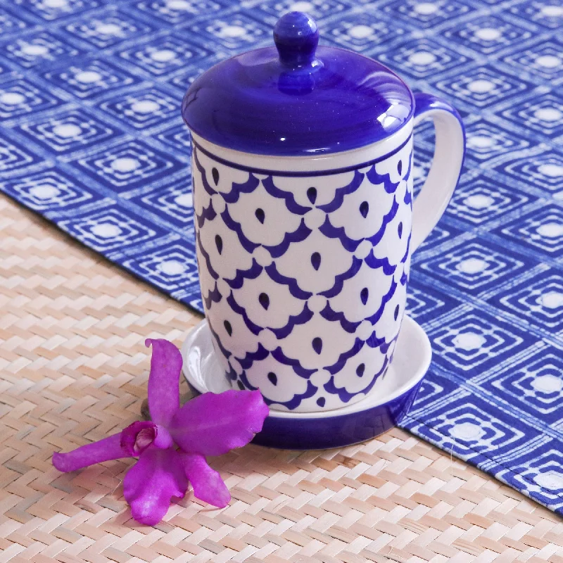 Blue Pineapple Ceramic Mug and Saucer Set with Lid - Proud Pineapple