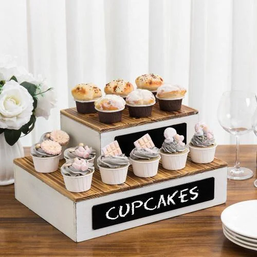 Burnt Wood and Vintage White Crate Style Dessert / Cupcake Riser, Set of 2