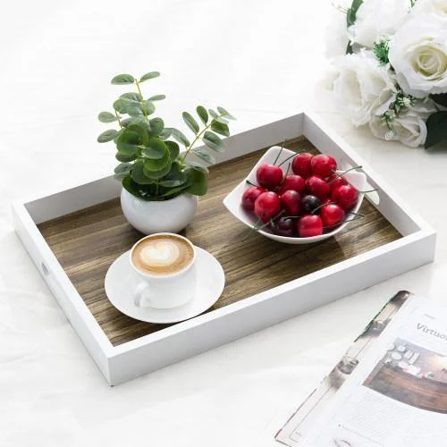 Brown/White Wood Serving Tray