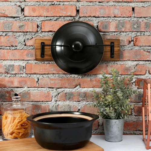 Burnt Wood & Black Metal Wall Mounted Lid Holder Rack - Fits up to 14 inch Lids