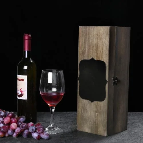 Rustic Burnt Wood Wine Gift Box & Carrying Case with Chalkboard Label