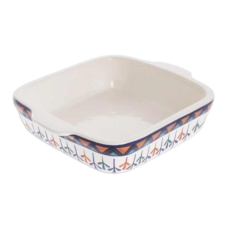 Ceramic Geometric Design Hand Painted Casserole Baking Dish - Antigua Breeze