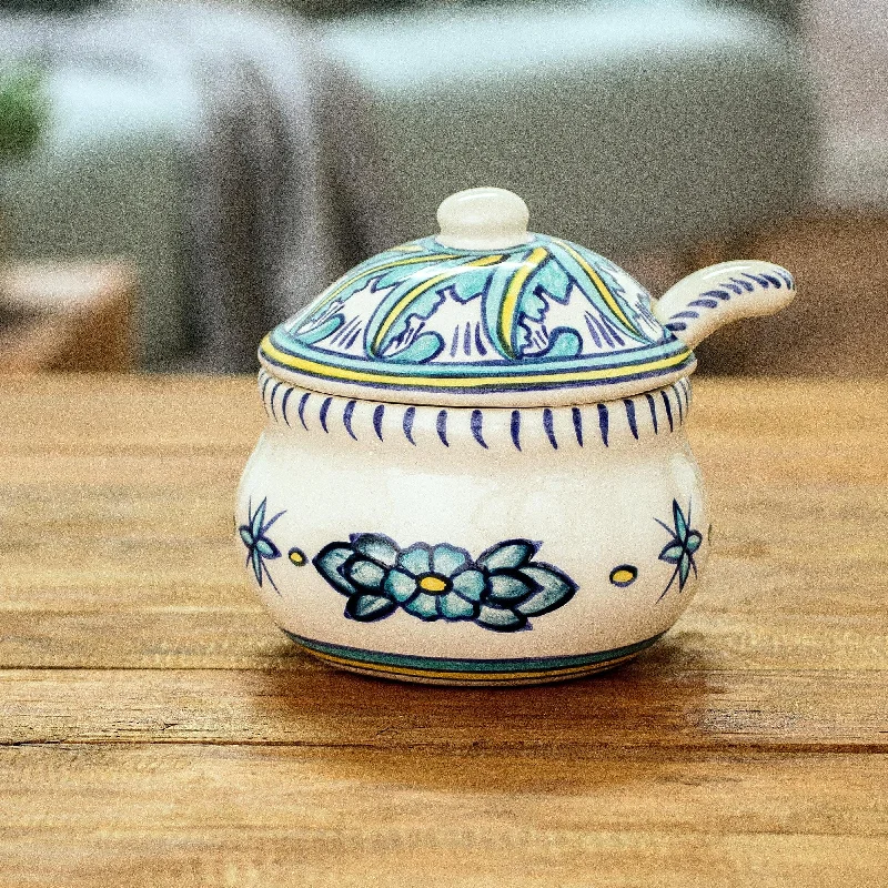 Ceramic Sugar Bowl and Spoon Matching Spoon - Quehueche