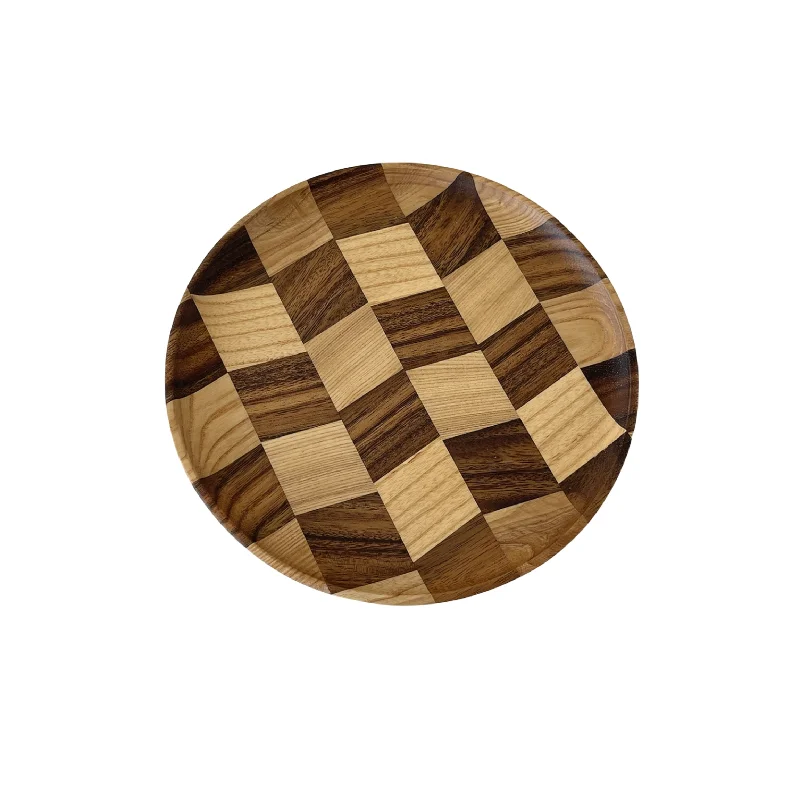 Checkerboard Pattern Wooden Plate