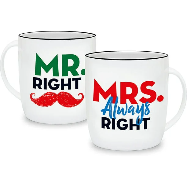 Coffee Mug Mr. & Mrs. 13 Ounce Ceramic Mugs Couples Gifts Set for Valentines, Anniversary, Wedding