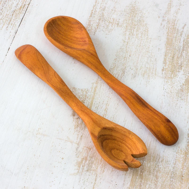 Collectible Wood Salad Serving Set - Forest Whisper