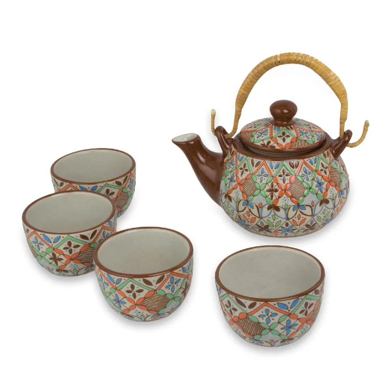 Colorful Mexican Handcrafted Ceramic Tea Set for Four - Aztec Autumn