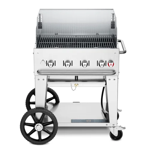 Crown Verity CV-MCB-30WGP-NG 30" Mobile Outdoor BBQ / Charbroiler with 30" Wind Guards, Natural Gas