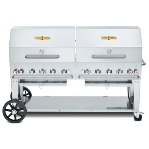 Crown Verity CV-MCB-72RDP-NG 72" Mobile Outdoor BBQ / Charbroiler with Roll Dome, Natural Gas