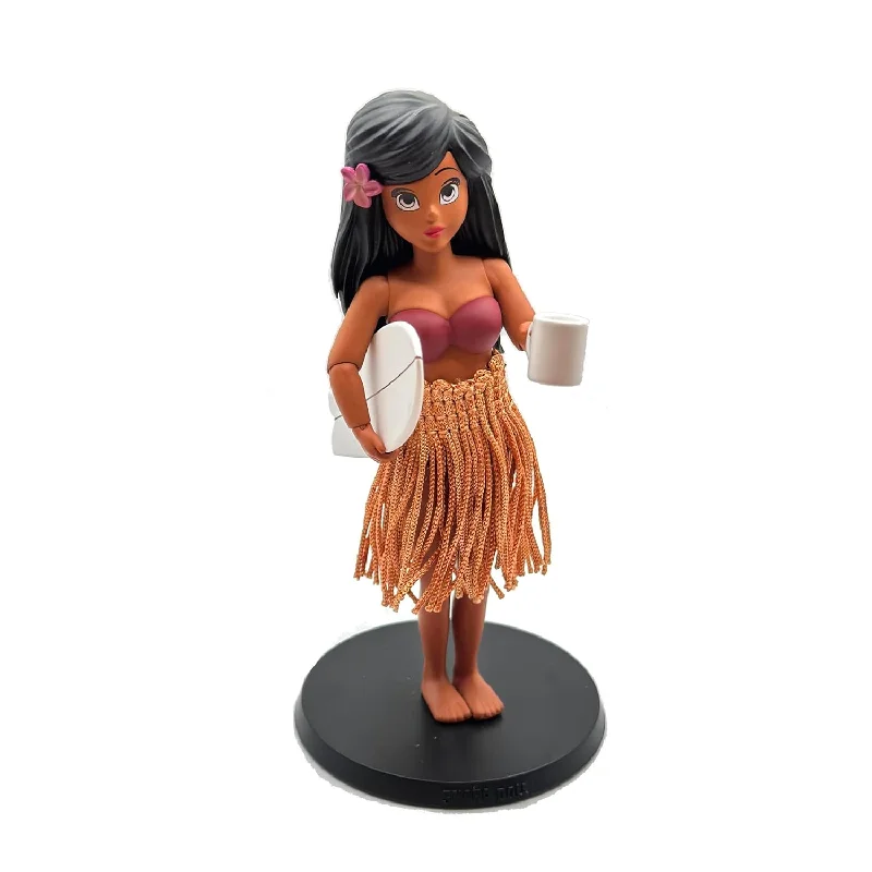 Dashboard Hula Doll With Surfboard, Coffee Mug, And Ukelele.