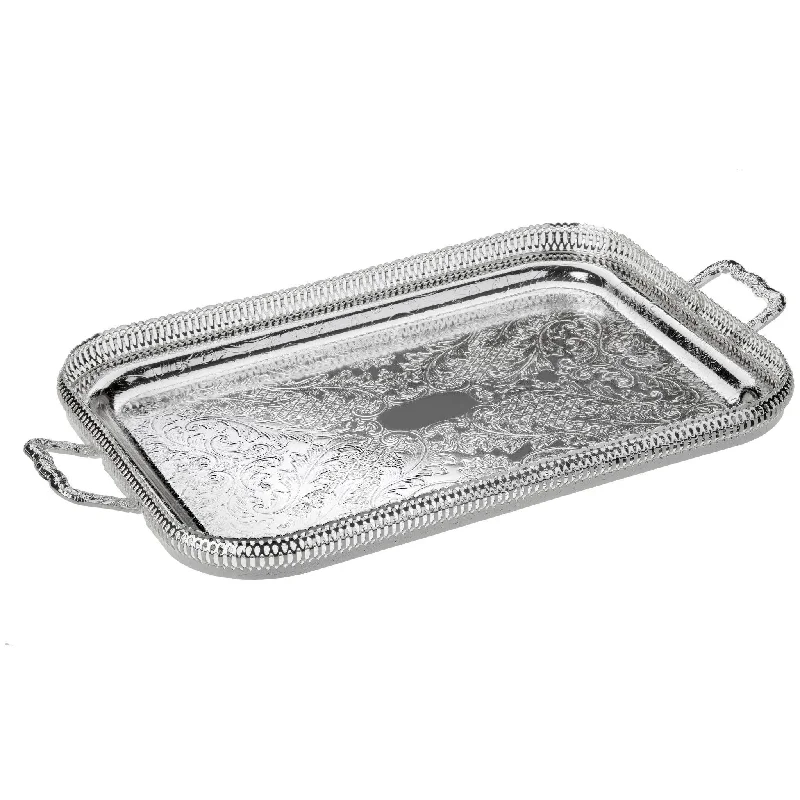 English Silver Plate Oblong Gallery Tray with Handles