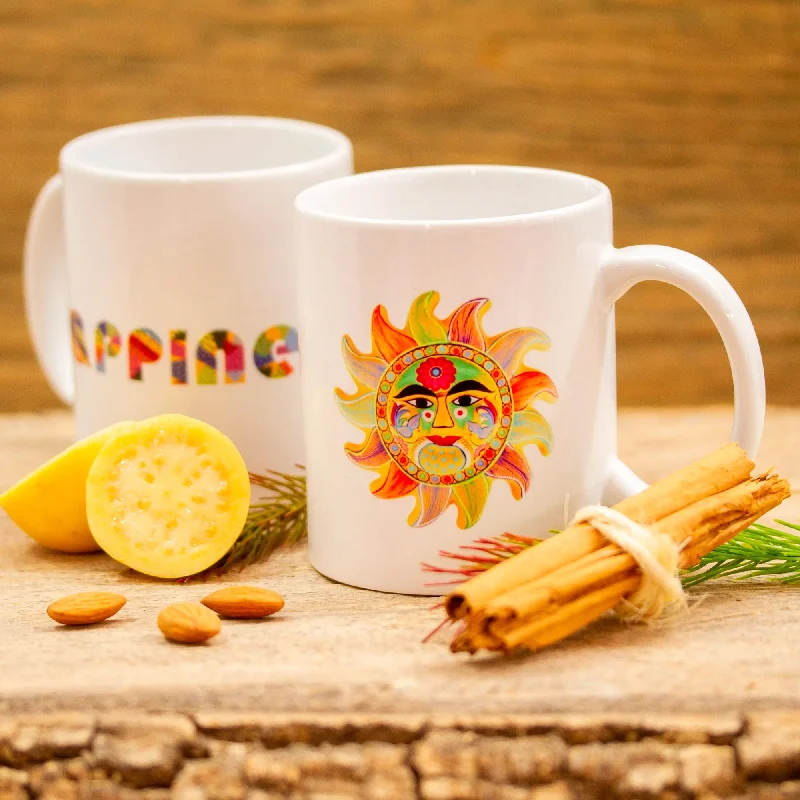 Folk Art Sun Ceramic Mug from Mexico - Happiness