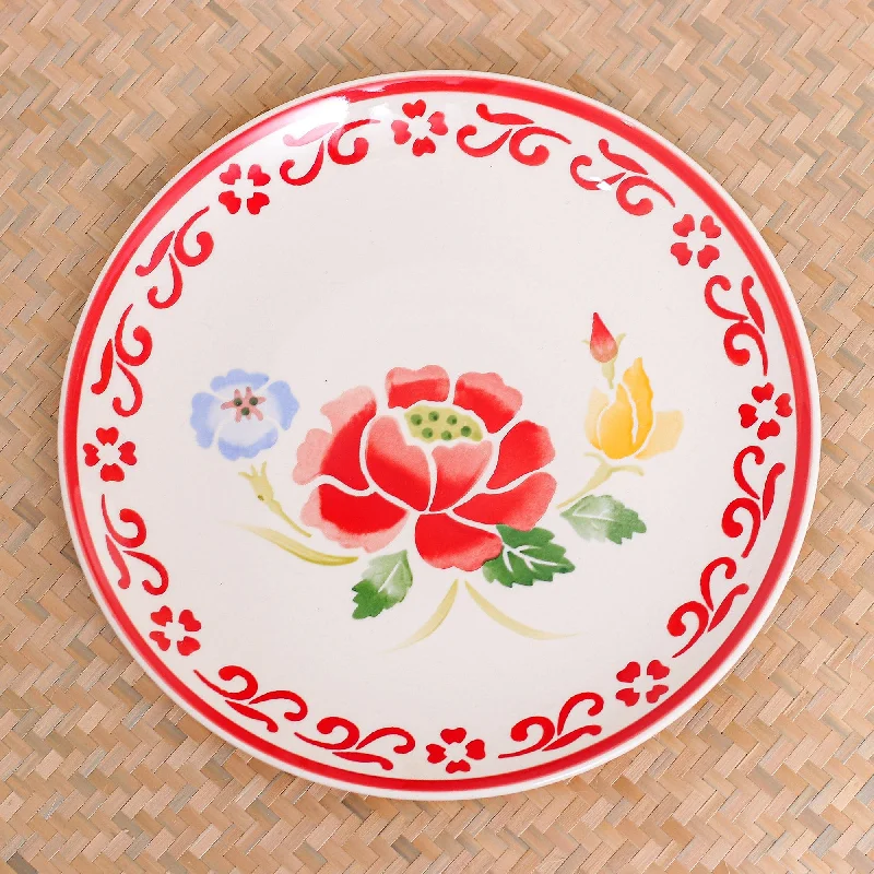 Food-Safe Floral Ceramic Plate - Poppy Garden in Red