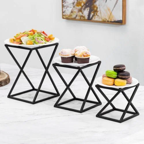 Geometric Matte Black Metal Pizza Display Riser Stands, Set of 3