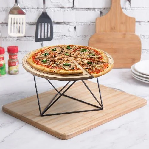 Geometric Matte Black Metal Wire Pizza Riser Stand, 10-inch