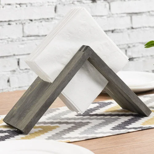 Gray Solid Wood Angled Design Napkin Holder