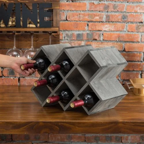 Gray Wood 8-Bottle Wine Rack