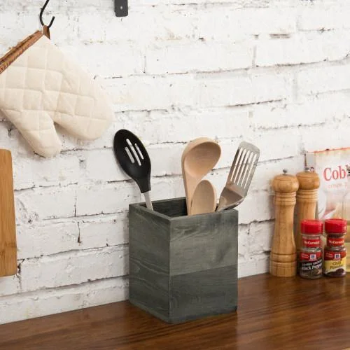 Gray Wood Kitchen Utensil Holder