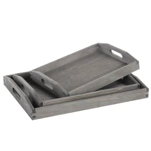 Gray Wood Nesting Serving Trays, Set of 3